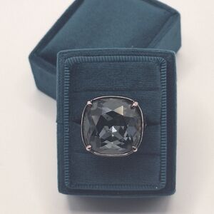 Swarovski Crystal Black Cushion Cut Statement Ring Silver Tone NWT